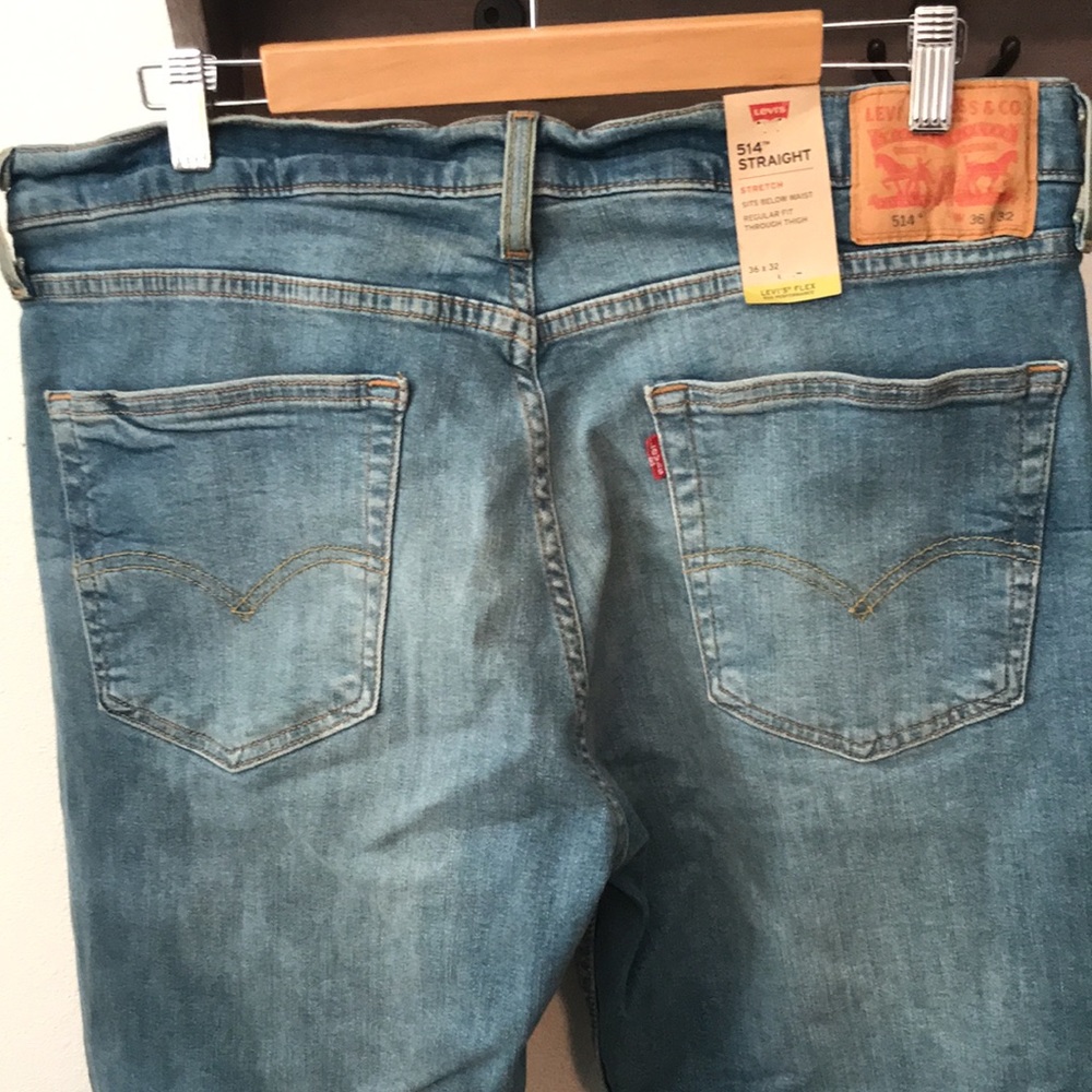 Levi’s 514 jeans zipper blue, stretch, below waist, reg fit thru thigh W… - Picture 7 of 9